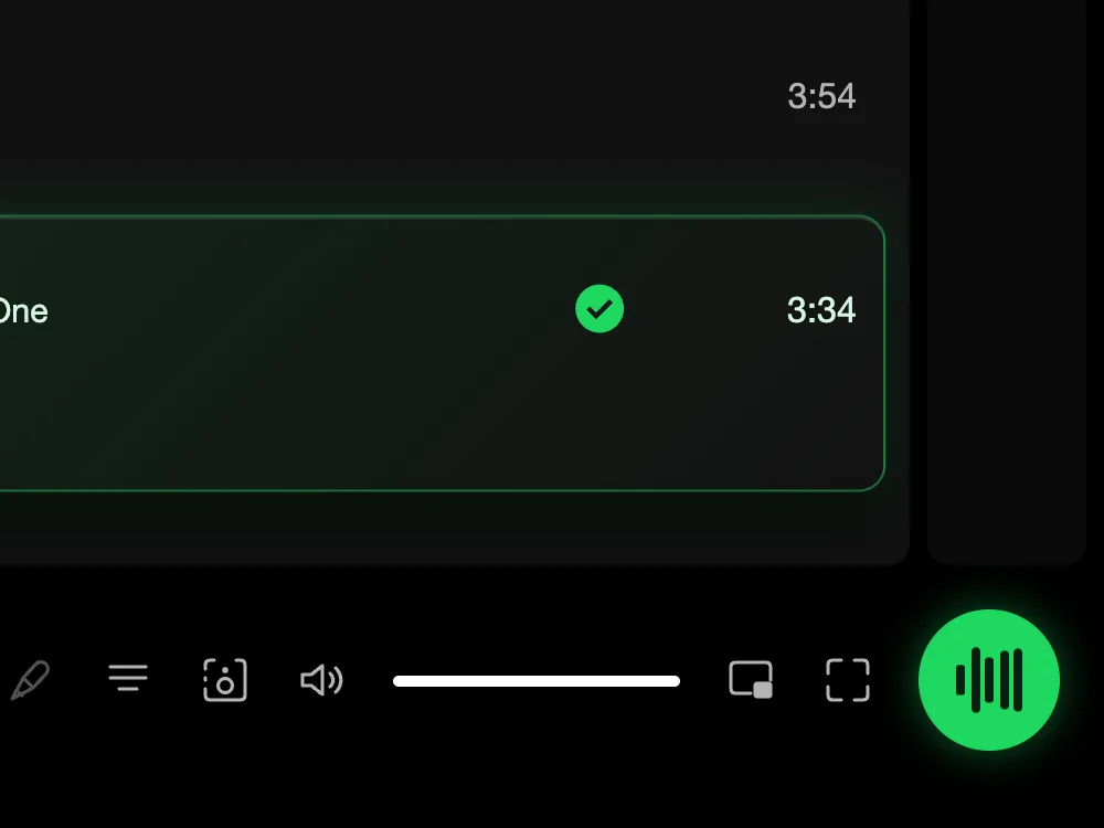 The AI button in its resting state, a green circle with a sound wave, at the bottom right of the player.