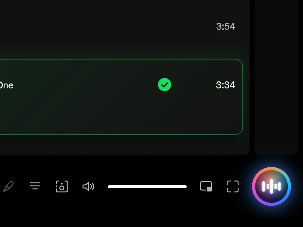 The AI button in listening mode: a glowing ring in blue, purple and pink around a white sound wave.