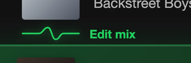 A small green waveform under a song’s cover, with the label “Edit mix” beside it, shown when you hover over the transition.